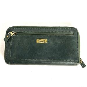Fossil Wallet Full Zip Forest Green Leather